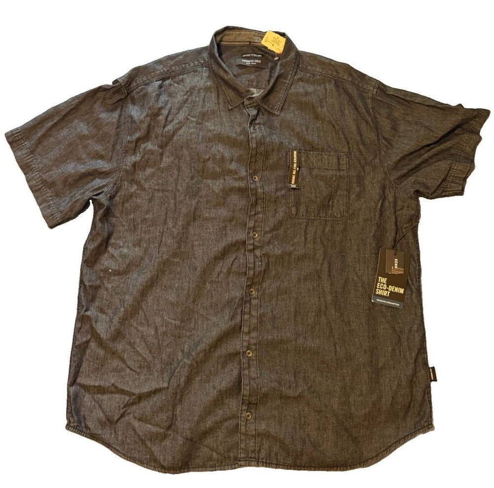 NWT Kenneth Cole Mens 3X Dark Blue Eco Denim Short Sleeve Shirt Big Tall